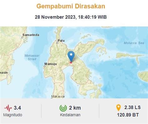 Pusat Gempa Luwu Timur Hari Ini M 3 4 Di Darat Kedalaman 2 Km