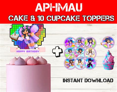 Editable Aphmau Cake and 10 Cupcake Toppers Mine Craft Party - Etsy