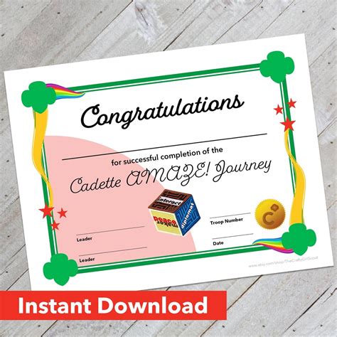 Girl Scout Cadette Amaze Journey Certificate Downloadable Design Etsy