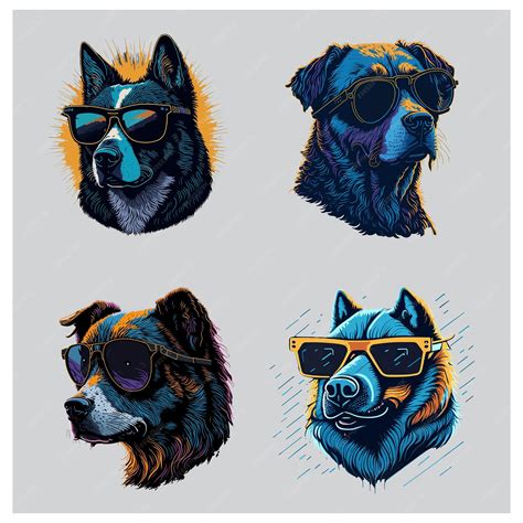 Premium Vector | Set of cool dogs with sunglasses and tshirt designs in ...