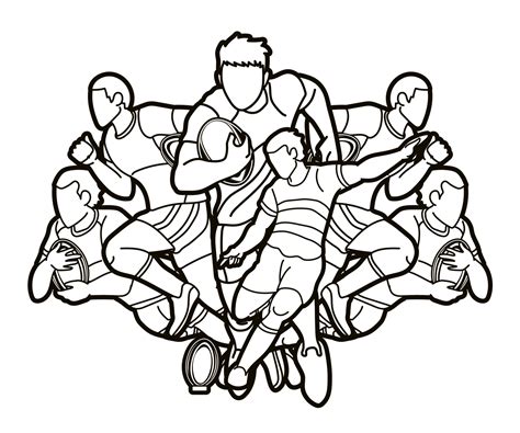 Rugby Players Action Outline 2063215 Vector Art At Vecteezy