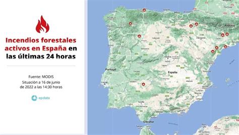 Mapa de los incendios forestales en España a 16 de junio