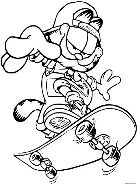 Coloriage Garfield En Skateboard JeColorie