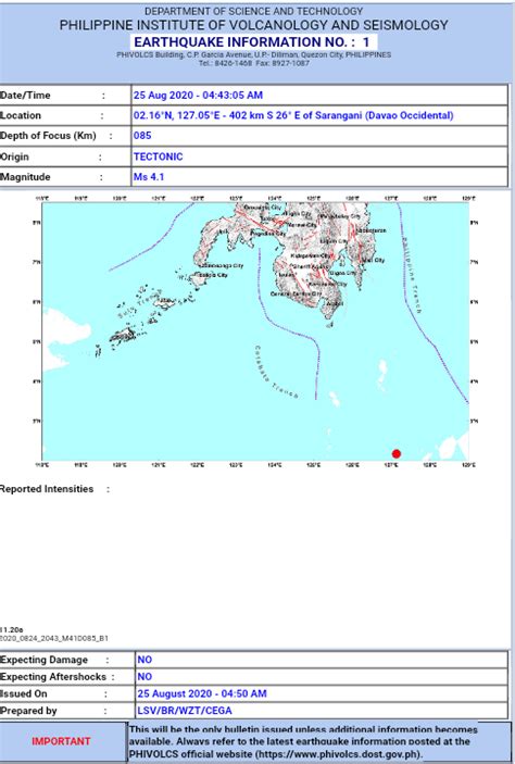 Magnitude Quake Strikes Off Davao Occidental