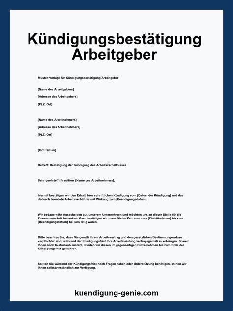 Kündigungsbestätigung Arbeitgeber Muster