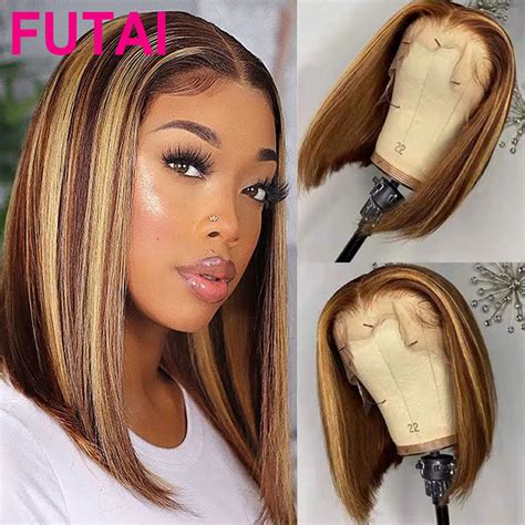 Balayage Highlight P427 Straight Bob Wig Lace Real Humen Hair