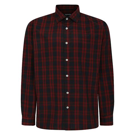 Bigdude Checked Poplin Long Sleeve Shirt Red Space Cherrynavy Tall