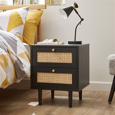 Kubu Rattan 2 Drawer Bedside Table Black Homebase