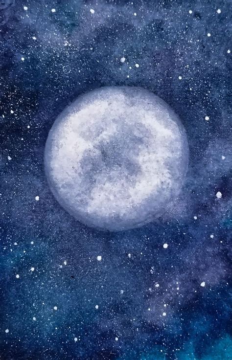 Captivating Watercolor Painting - Moon with Stars