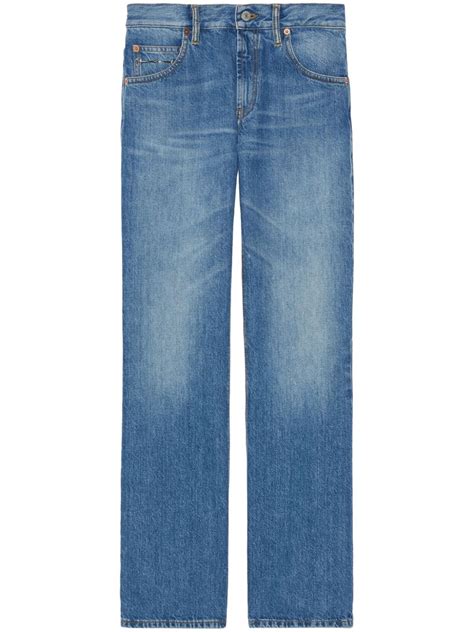 Gucci Horsebit Detail Straight Leg Jeans Blue Farfetch