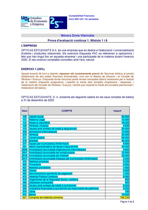 2021 2022 PAC1 Contabilidad Financiera Comptabilitat Financera Curs