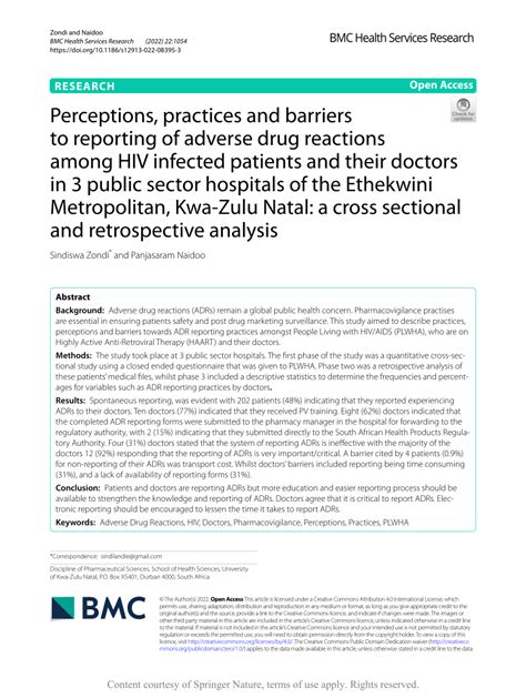 PDF Perceptions Practices And Barriers To Reporting Of Adverse Drug