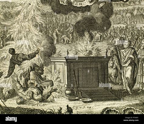 God's vengeance against the sons of Aaron, Nadab and Abihu. Leviticus, Chapter 10. Engraving ...