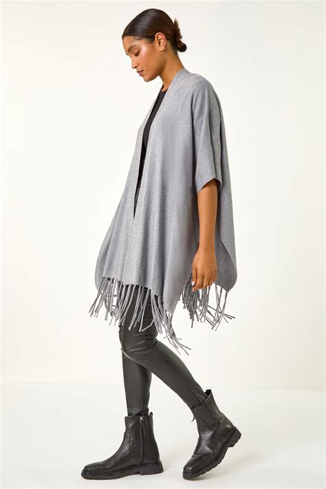 Grey Hotfix Tassel Detail Knit Cardigan Roman Uk