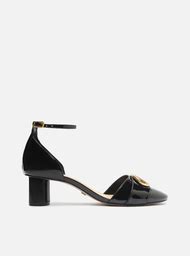 Scarpin Preto Arezzo Verniz Salto Bloco Aberto Metal Zz Mall