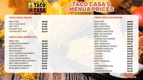 Updated Taco Casa Menu Prices + Coupons (2024)