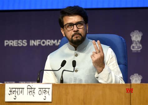 New Delhi Union Minister Anurag Singh Thakur Speaks During A Press