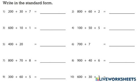 standard form  interactive worksheets