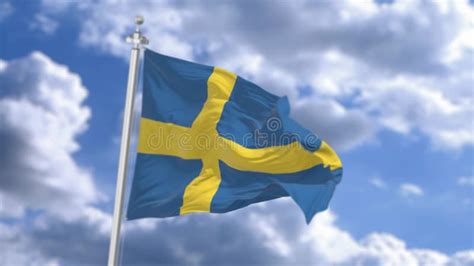 Flag Waving In The Wind Against The Blue Sky Sweden Stock Video Video