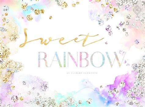 Pastel Rainbow Clipart Unicorn Watercolor Clip Art Holographic Ink ...