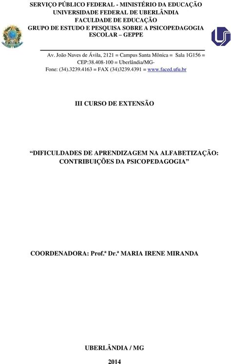 III CURSO DE EXTENSÃO DIFICULDADES DE APRENDIZAGEM NA ALFABETIZAÇÃO