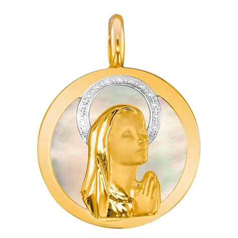 Médaille Vierge En Prière Nacre 2 Ors 375 Vandona Ocarat