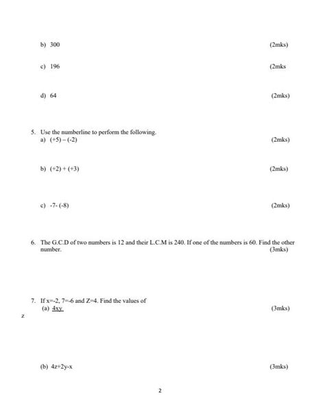 Grade Mathematics Term Opener Exam