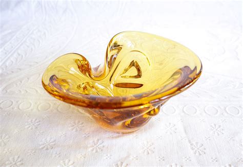 Amber Art Glass Bowl Blown Glass Ashtray Centerpiece Etsy Canada Art Glass Bowl Glass Art