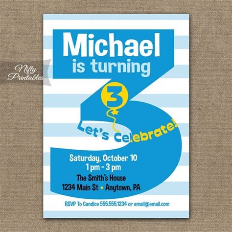 3rd Birthday Invitations Printable Third Birthday Invitation