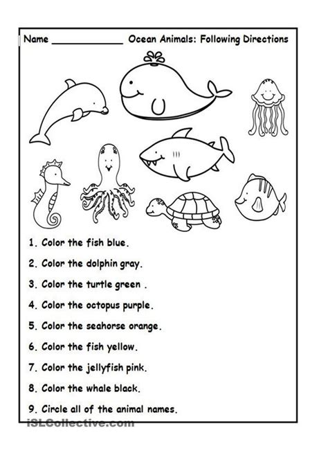 Sea Animals Worksheets For Kindergarten