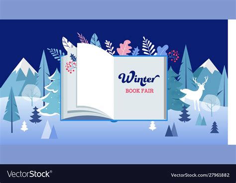 Winter wonderland book fair banner with open Vector Image