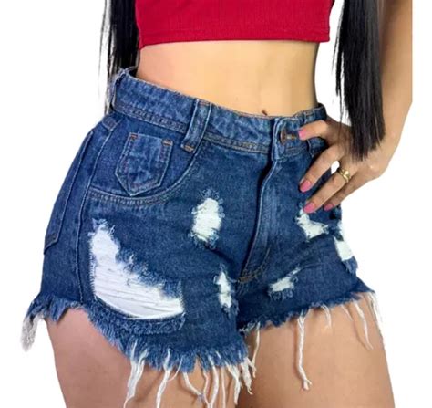 Short Feminino Jeans Cintura Alta Desfiado Destroyed Mercadolivre