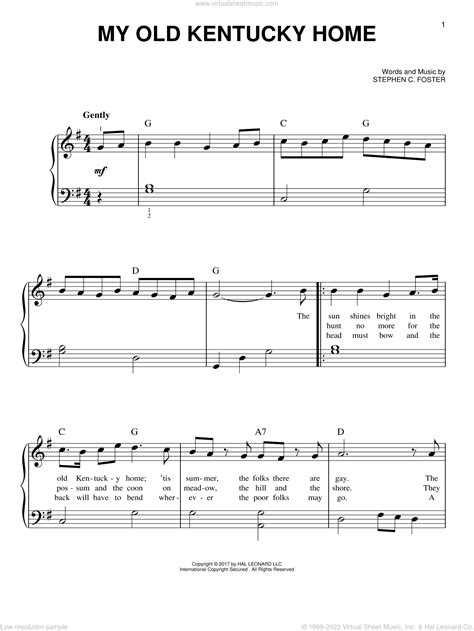 My Old Kentucky Home Sheet Music For Piano Solo Pdf Interactive