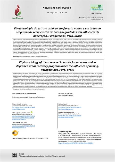 PDF Fitossociologia do estrato arbóreo em floresta nativa e em áreas