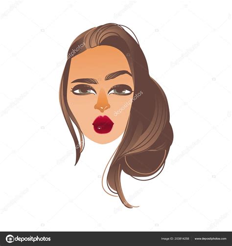 Vector Cartoon Woman Sexy Red Lips Kissing Stock Illustration By