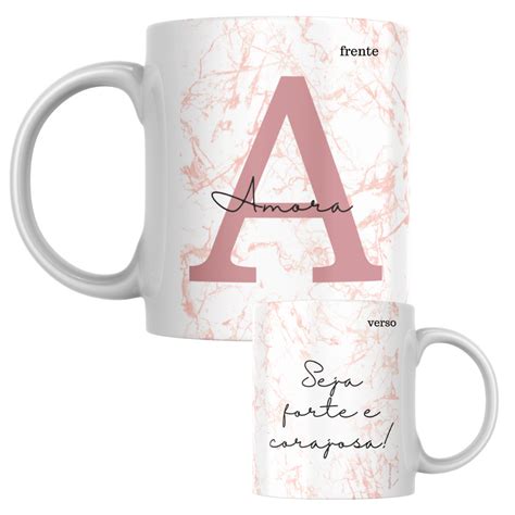 Caneca Personalizada Nome Efeito M Rmore Rosa Ml Caneca