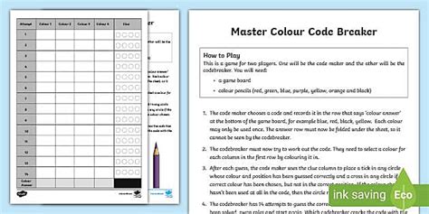 Master Colour Code Breaker Board Game Professor Feito