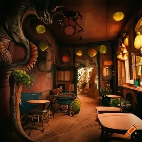 Modern Fantasy Dragon Themed Café In The City On Craiyon