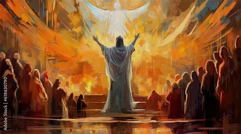 Pentecost ,Holy Spirit, christian painting background, generative ai Stock Illustration | Adobe ...