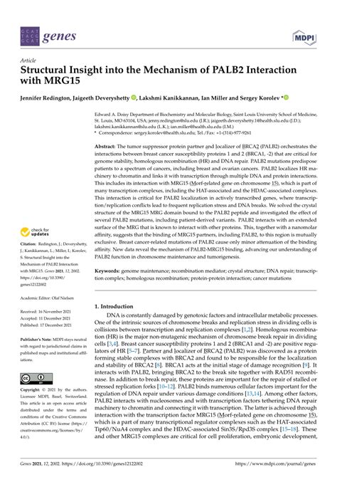 PDF Structural Insight Into The Mechanism Of PALB2 Interaction With MRG15