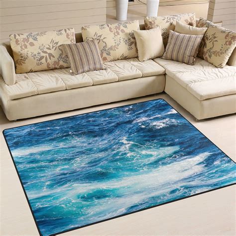 Naanle Blue Sea Waves Area Rug 5 X7 Atlantic Ocean Waves Polyester