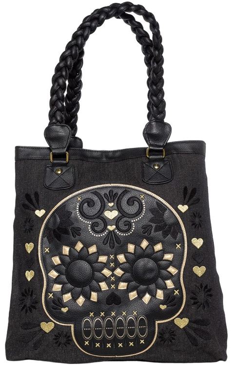 Loungefly Gold Blk Sugar Skull Bag With Braided Handle Skull Bags