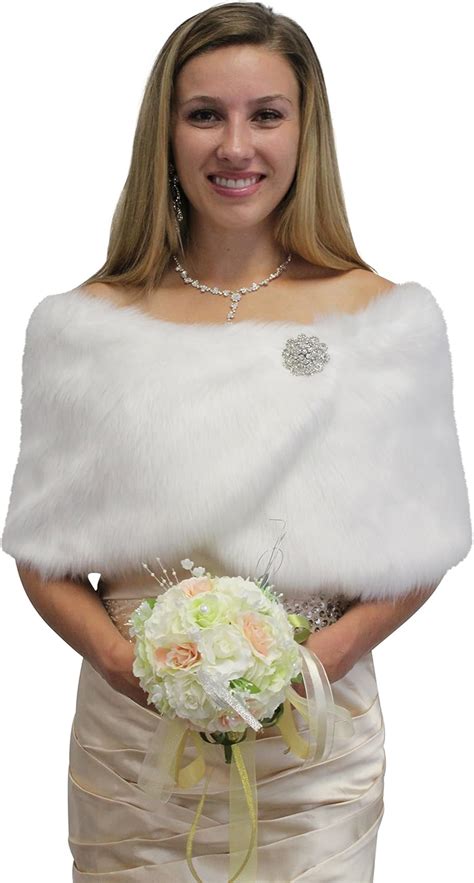 Tion Design White Faux Fur Wrap Fox Wedding Fur Shrug Small Size 43 In At Amazon Womens