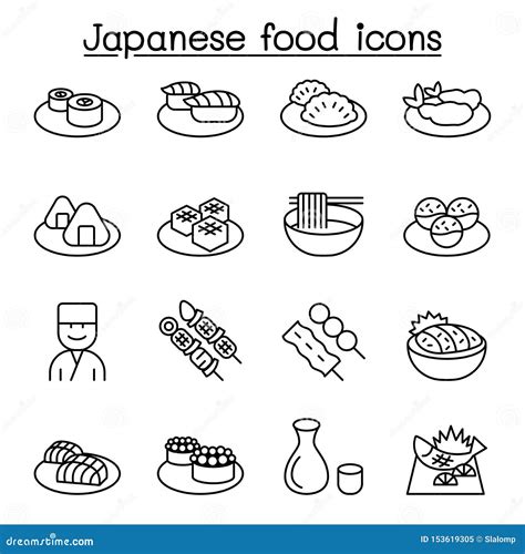 Japanese Food Icon Set In Thin Line Style Stock Illustration