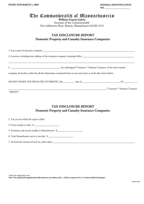 Fillable Tax Disclosure Report Form Domestic Property And Casualty