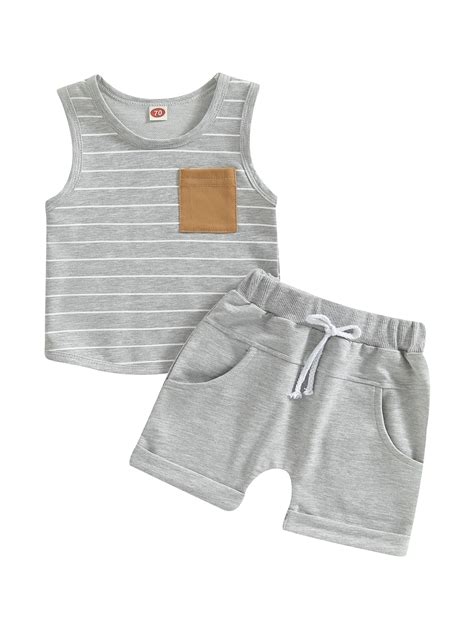 Bagilaanoe 2pcs Toddler Baby Boy Short Pants Set Sleeveless Striped