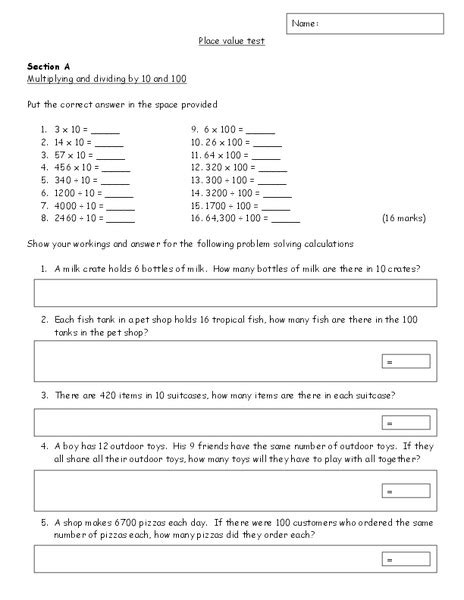 Numeracy Assessment Worksheet For 4th 5th Grade Lesson Planet