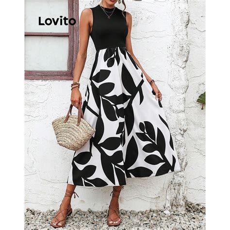 Lovito Women Boho Floral Colorblock Fabric Stitching Dress Lbl07189