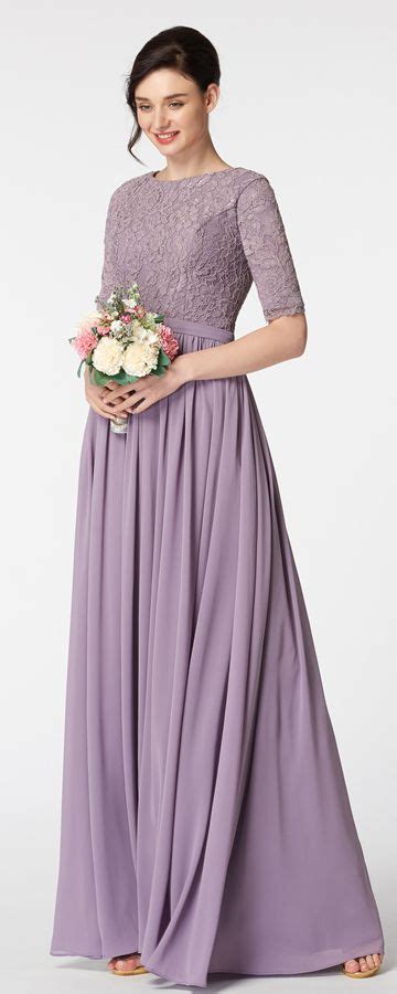 Wisteria Purple Modest Bridesmaid Dress With Elbow Sleeves Modest