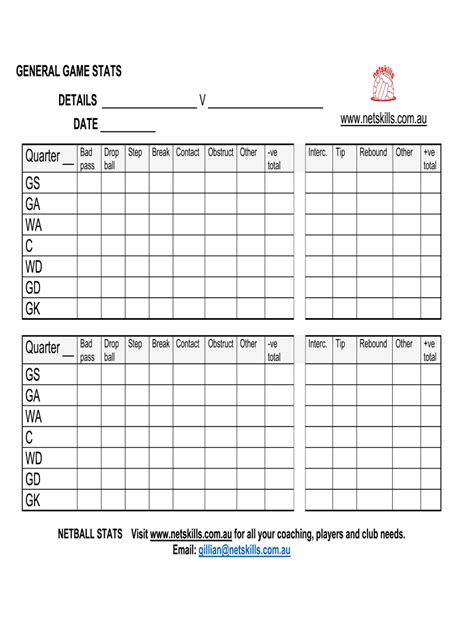 Netball Statistics Sheet Fill Out Sign Online Dochub